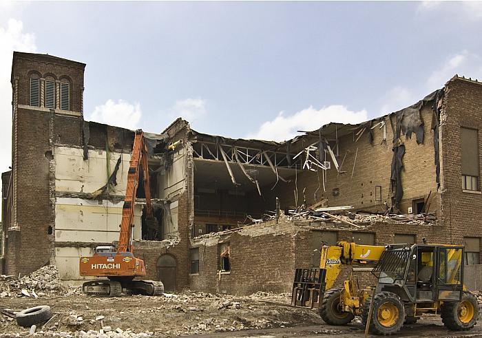 Demolition of Iroquois Middle School , Looking NW, Close-up