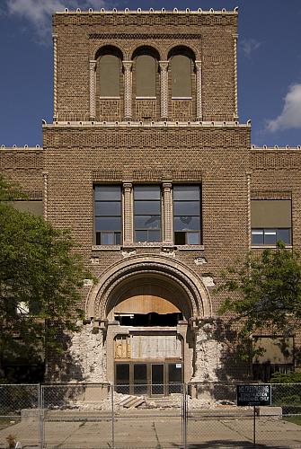 Demolition of Iroquois Middle School , Front Entrance