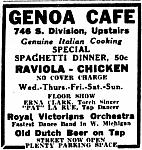 Genoa Cafe and Roma Hall Advertisement