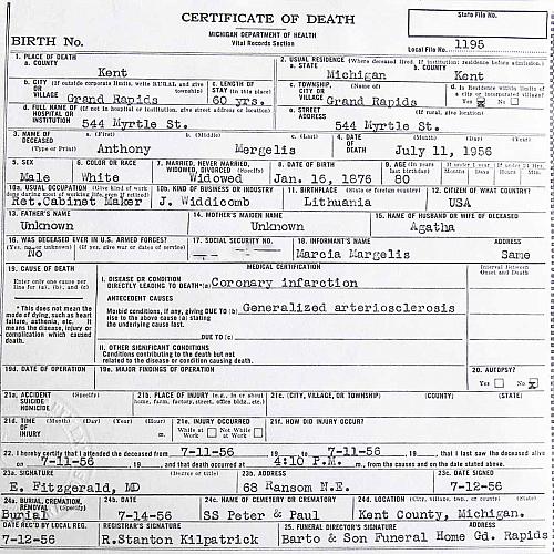 Anthony Margelis Death Certificate