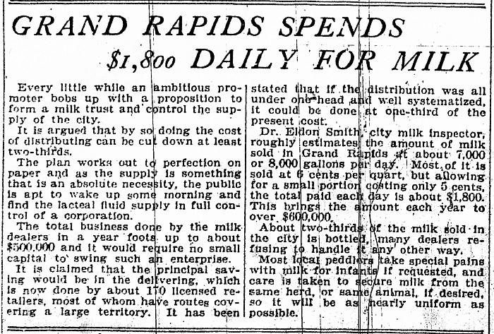 Grand Rapids Spends $1800 Daily for Milk