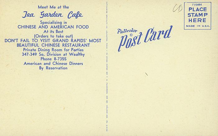 Tea Garden Cafe Postcard, Back
