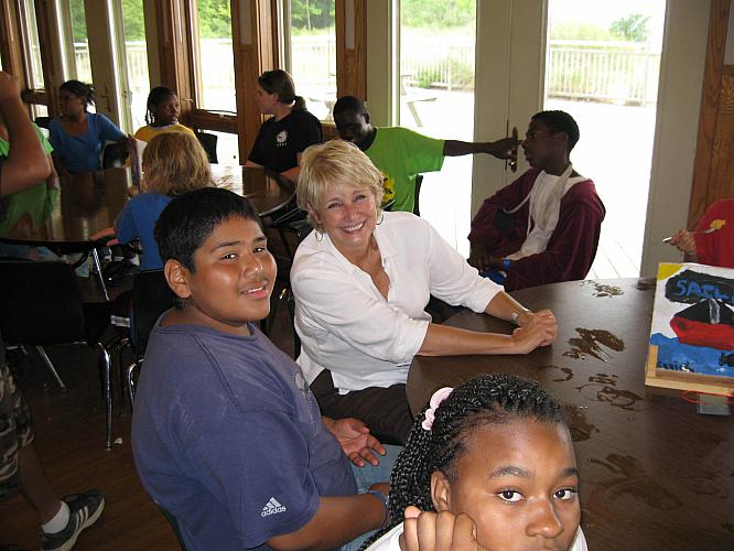 Susan O'Brien Visits with Campers