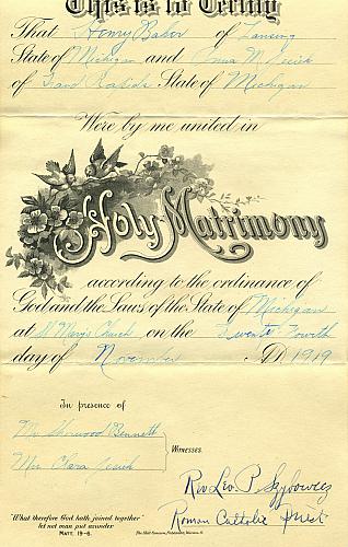 Jesiek-Baker Marriage Certificate