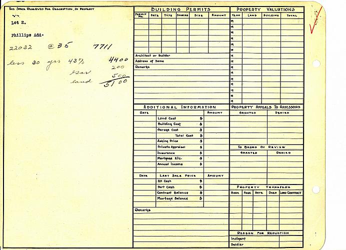 752 Bristol Ave. NW - City Assessor's Card, part 2