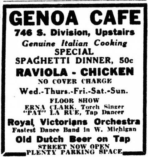 Genoa Cafe and Roma Hall Advertisement