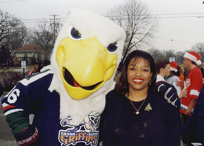 Eddie Rucker with the Griffin Hockey Mascot