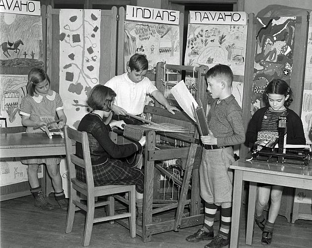 School Children with Looms
