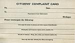 Citizens Complaint Card, Front