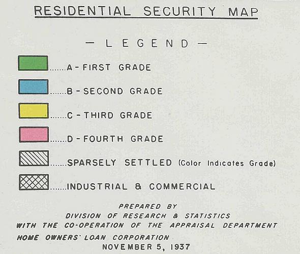 Home Owner's Loan Corporation Map, Legend