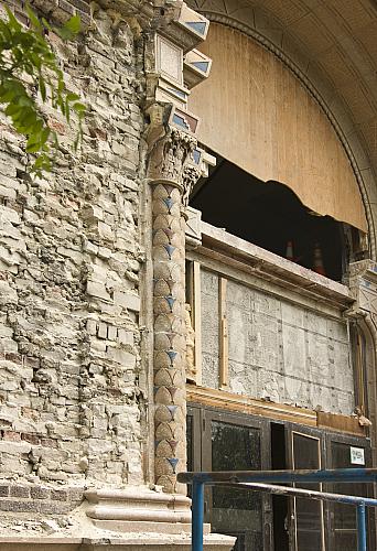 Demolition of Iroquois Middle School , Front Entrance Close-up