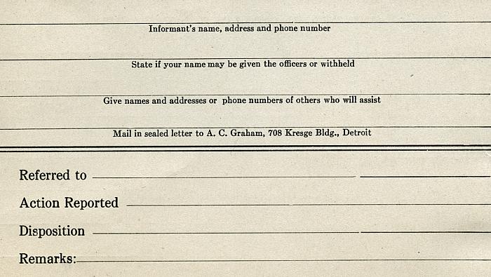 Citizens Complaint Card, Back